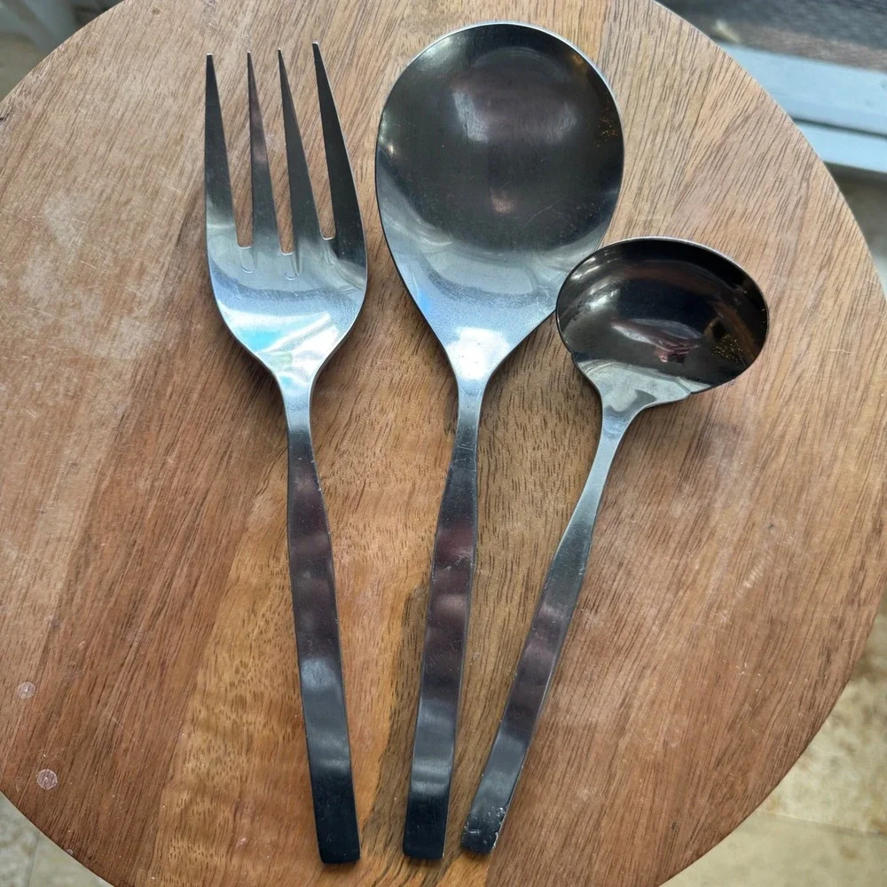 Oxford Hall BELLPORT Stainless Serving Set 3 Spoon Ladle Fork Vintage Midcentury